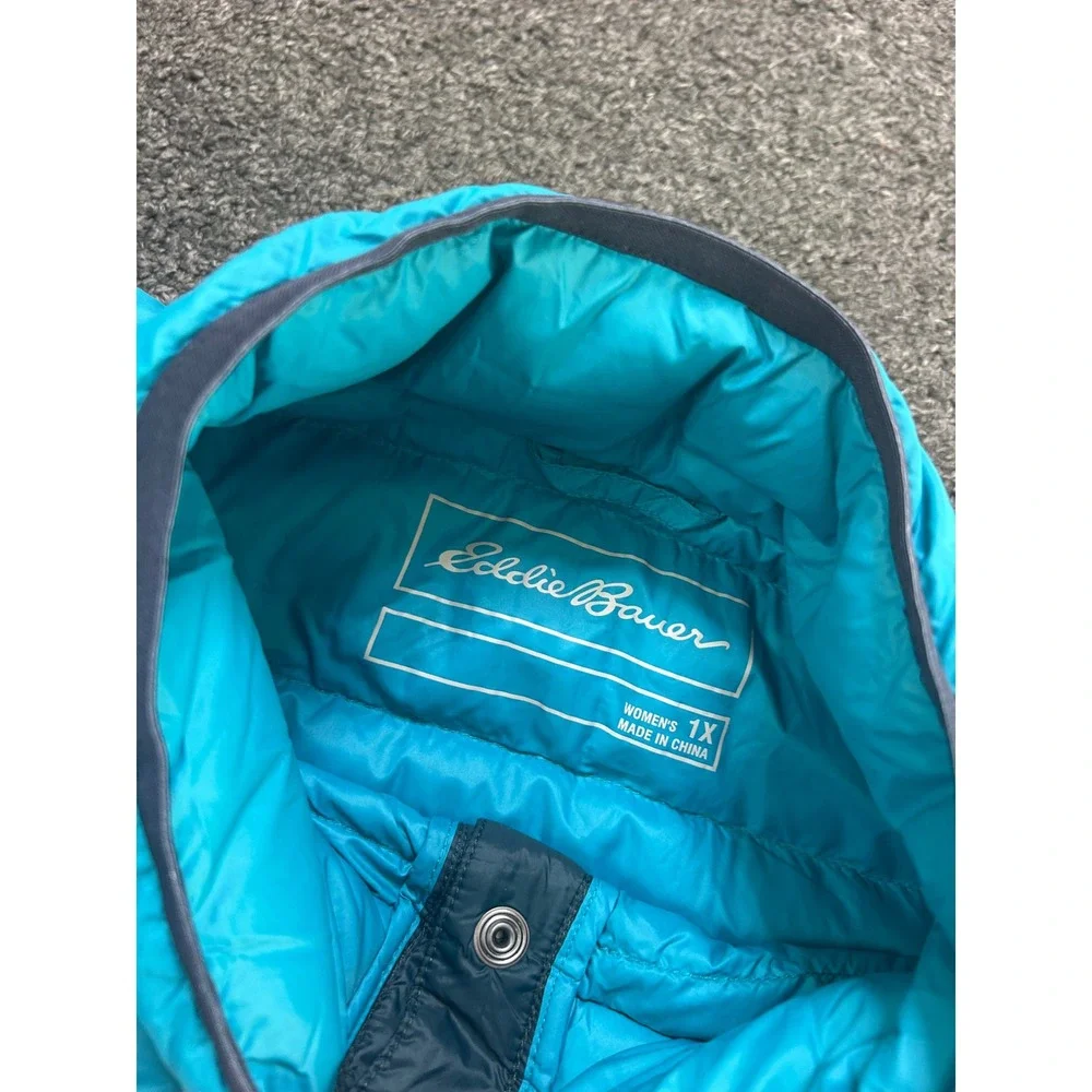 Eddie Bauer Stratuslite EB650 Puffer Jacket Teal Womens 1X Colorblock Pullover